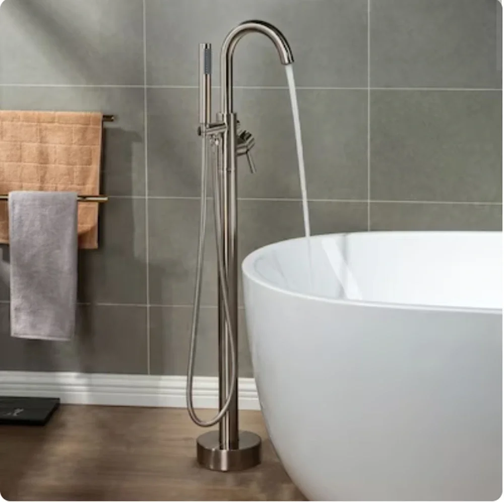 WOODBRIDGE F0001BN Freestanding Tub Filler with Hand Shower Brushed Nickel